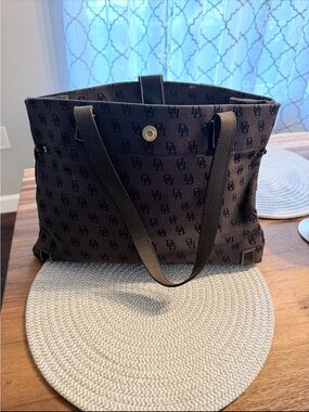 Black Tote Bag with Subtle Monogram Pattern